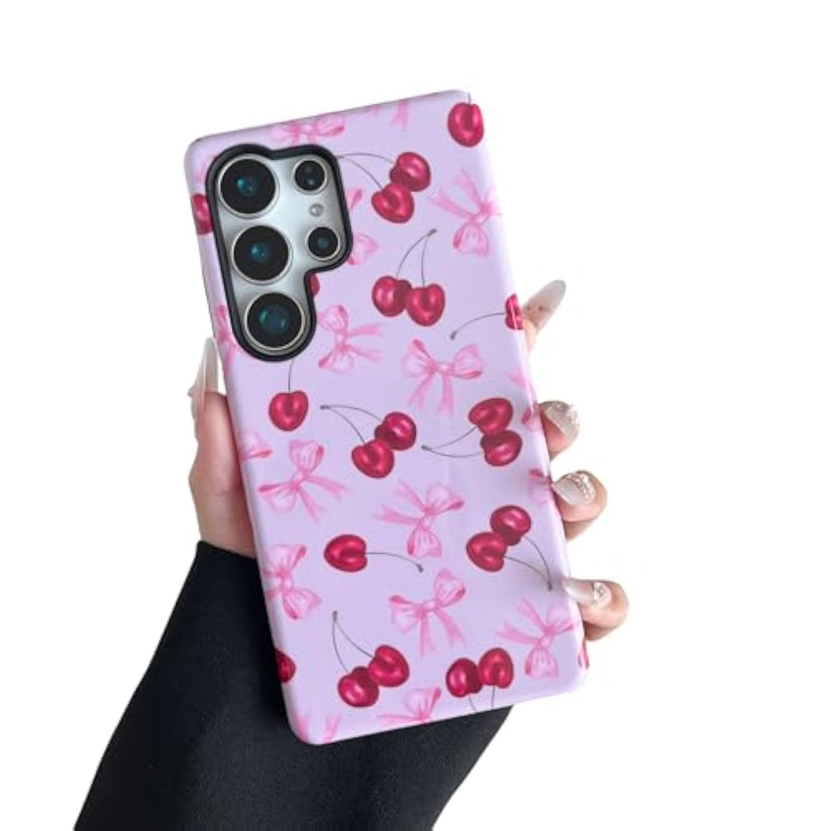 Case For Samsung Galaxy S25 Ultra, Cute Pink Bow Cherry Print Aesthetic Trendy Pattern For Women Girls Slim Durable Bumper Shockproof For Samsung Galaxy S25 Ultra Case, Pink Ribbon/Glossy