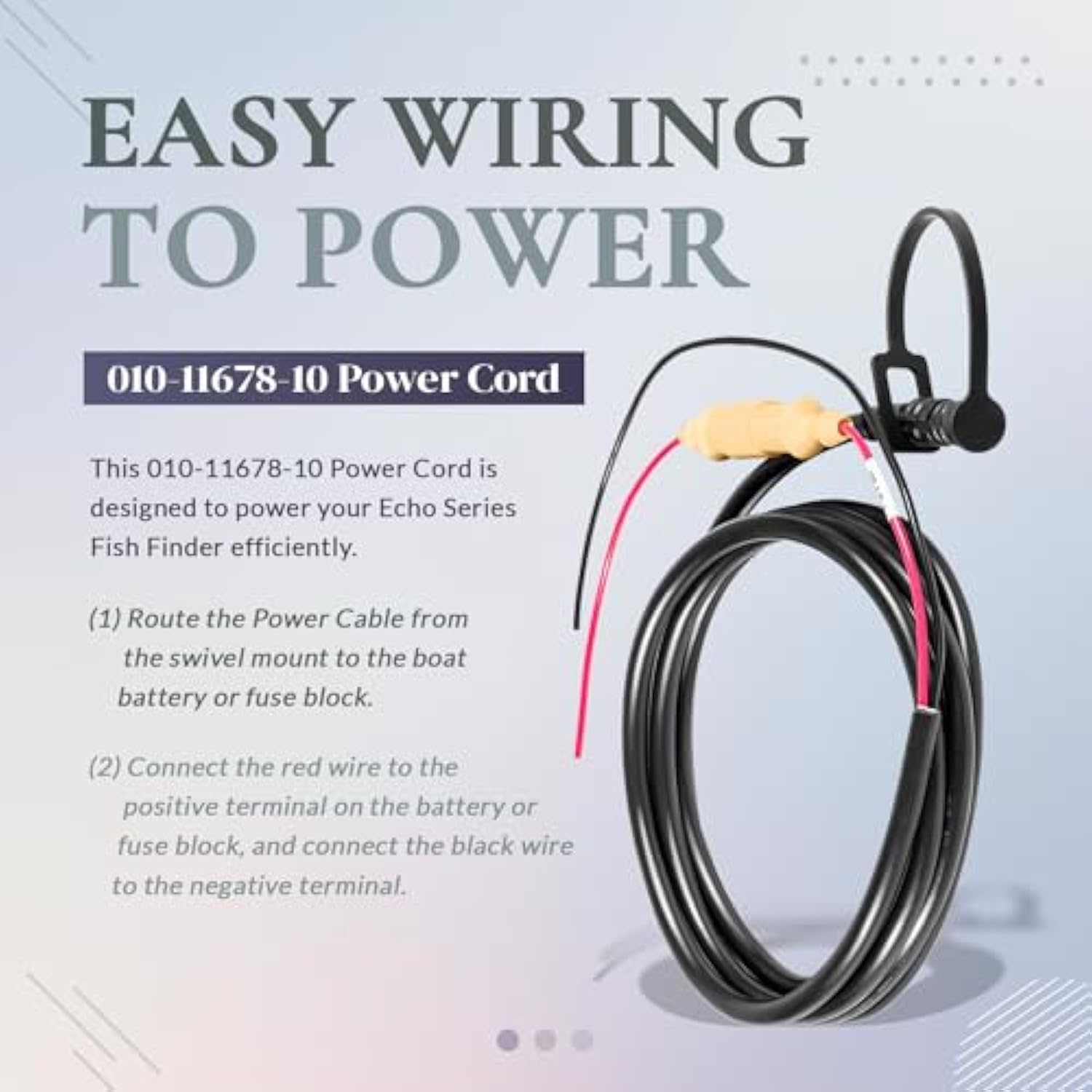 010-11678-10 Power Cable, 4-Pin Power Cord Fit For Garmin Echo Fish Finder 100, 101, 150, 151, 151Dv, 200, 201, 201Dv, 300C, 301C, 301Dv, 500C, 501C, 550C, 551C, 551Dv (6 Ft. /1.8M)