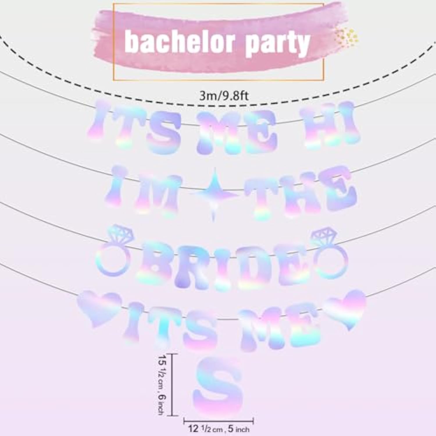 Pre-Strung Glitter Bachelorette Party Decorations, Iridescent Its Me Hi Im The Bride Its Me Bachelorette Party Banner, Bride Banner For Bachelor Party Favors