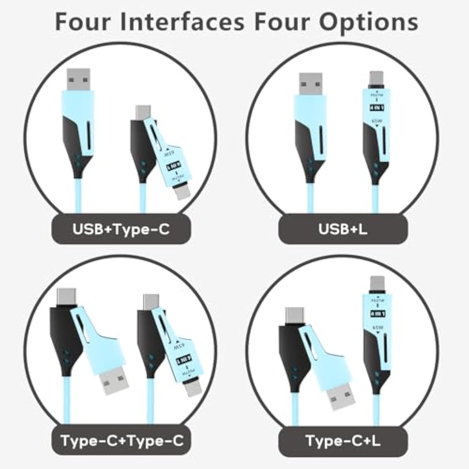 4 In 1 Charging Cable - 65W-4Ft Usb C Coiled Cable,Usb To Usb C Cable For Car,Compatible With Smart Phones?Laptop And More Devices,2 Pack(Blue)