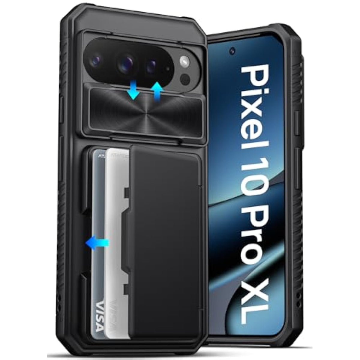 For Google Pixel 10 Pro Xl Case Wallet, Built-In Card Holder (3-5 Cards) [Rfid Blocking] & Slide Camera Cover, Military Grade Protection, Rugged Phone Case For Pixel 10 Pro Xl 6.8" 2025, Black