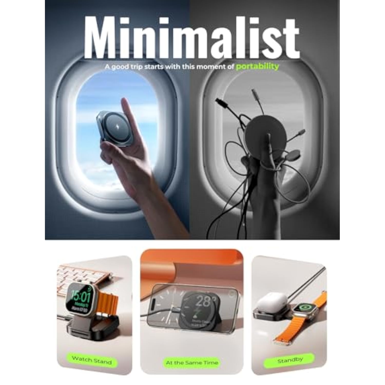 For Magsafe Charger Stand For Iphone Magnetic Apple Watch Airpods Charging, Minimalist Travel For Iphone Wireless Charger Magnetic Magsafe Accessories Apple 16 Pro Max Iwatch Airpods Black