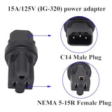 3 Prong Usa C14 To Nema 5-15R Plug Power Adapter For Standard Computer Power Adapter 15A/125V (Ig-320) (Nema 5-15R To Iec 60320-C14)(2 Pack)