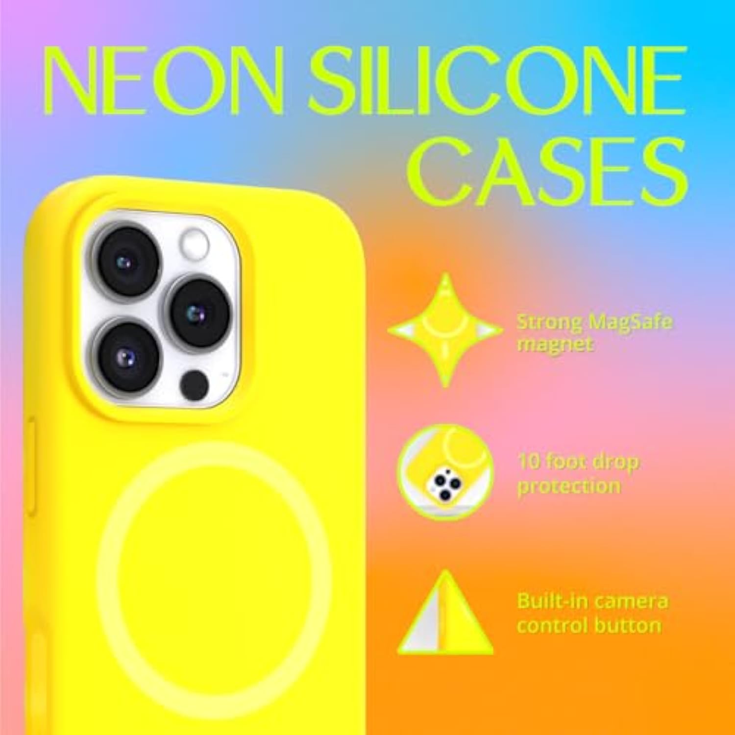 – Apple Iphone 16 Pro Max Case - Magsafe Phone Case, Liquid Silicone, Vibrant Neon Color With Anti-Scratch Microfiber Lining, Non-Slip Grip & 360° Shockproof Protection (Yellow)