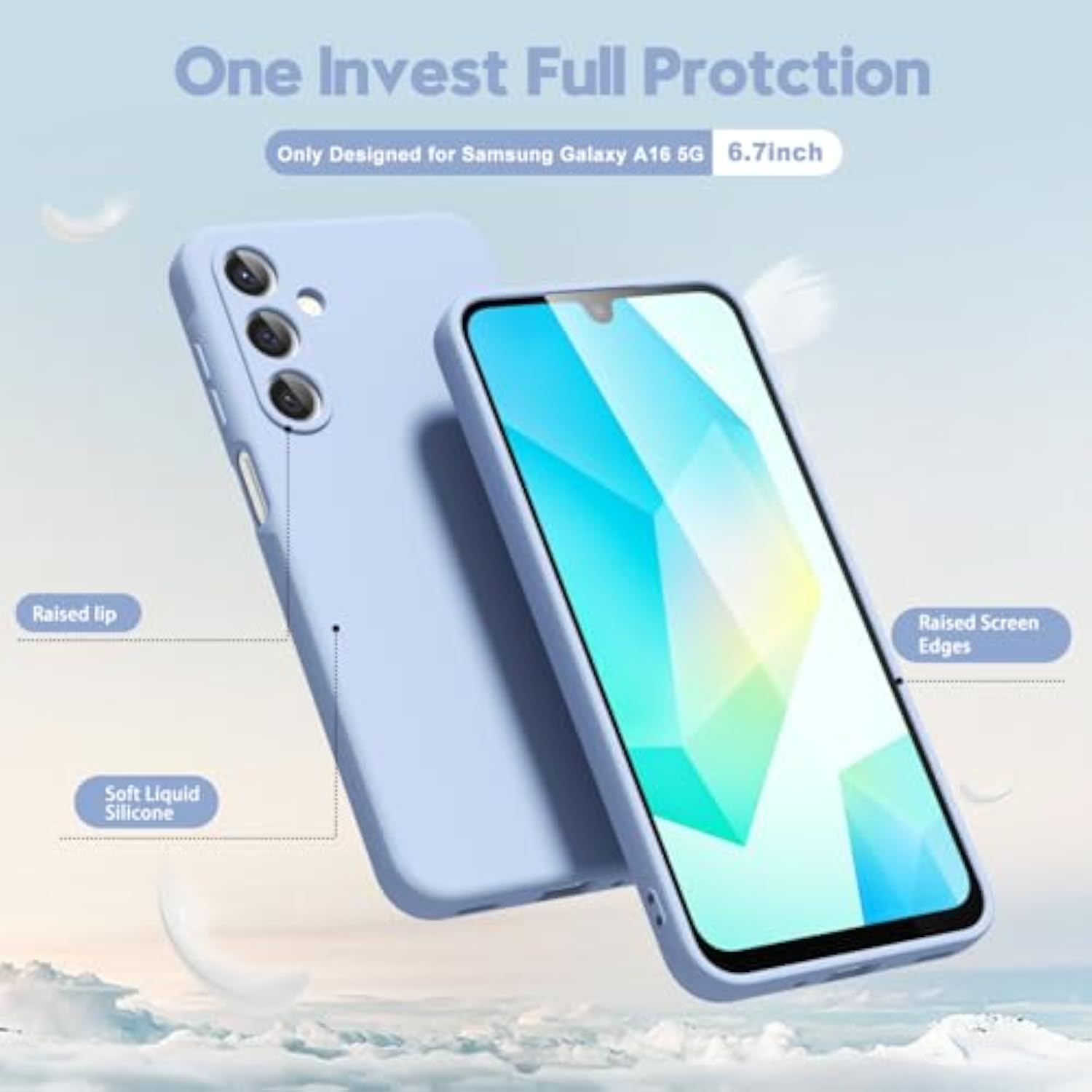 Samsung Galaxy A16 5G Case, Thin Slim Grip Soft Rubber Gel Protective Phone Case for Women, Matte Plain Solid Color Aesthetic Cute Girly Case with Camera Cover, Light Blue