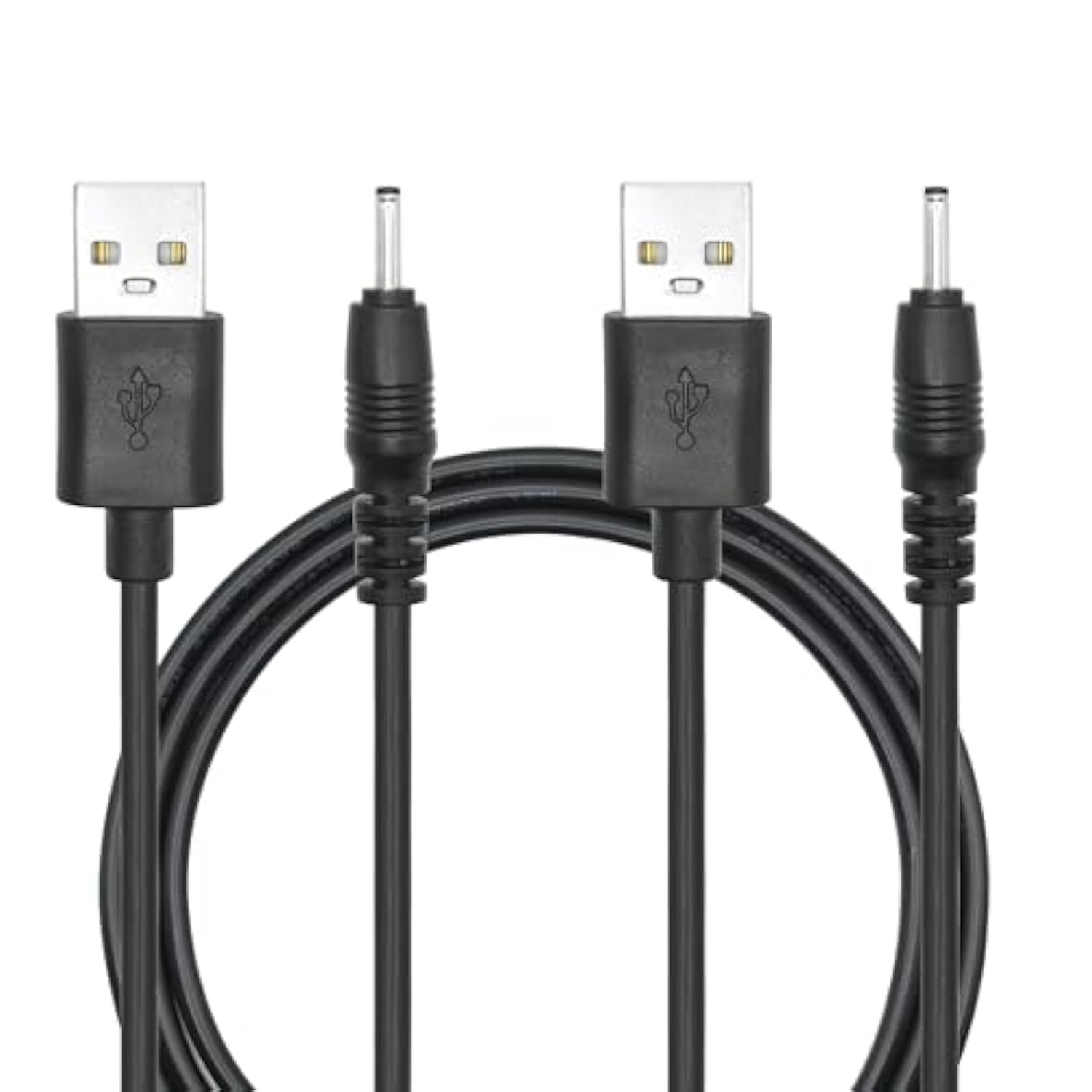 2Pcs Usb To Dc 2.5Mm X 0.7Mm Power Cord, 3Ft Usb 2.0 A Male To Dc 2.5Mm X 0.7Mm Male Plug 5V 3A Power Charging Cable, For Lights, Fans, Speaker And More (Black)