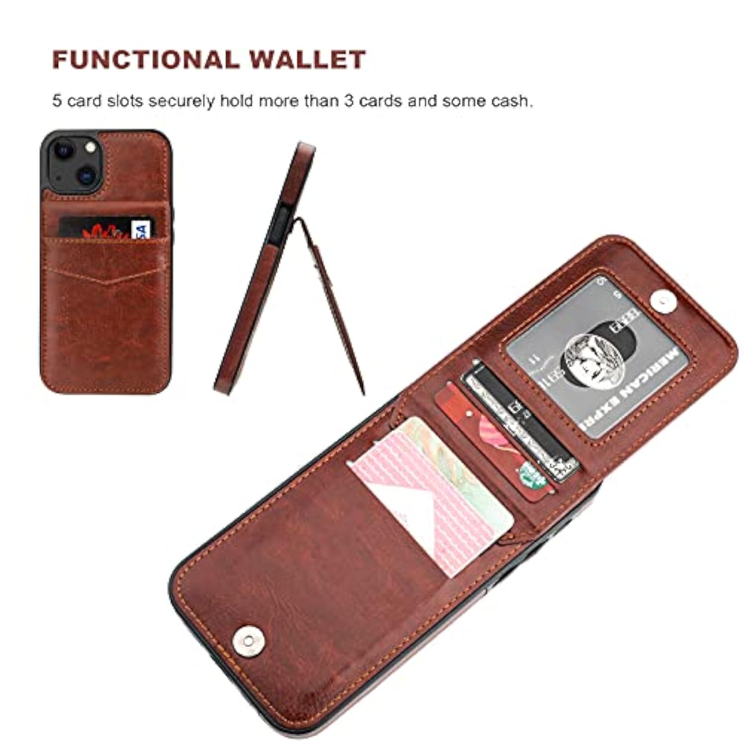 Compatible With Iphone 13 Mini Case Wallet With Credit Card Holder, Premium Leather Magnetic Clasp Kickstand Heavy Duty Protective Cover For Iphone 13 Mini 5.4 Inch(Brown)