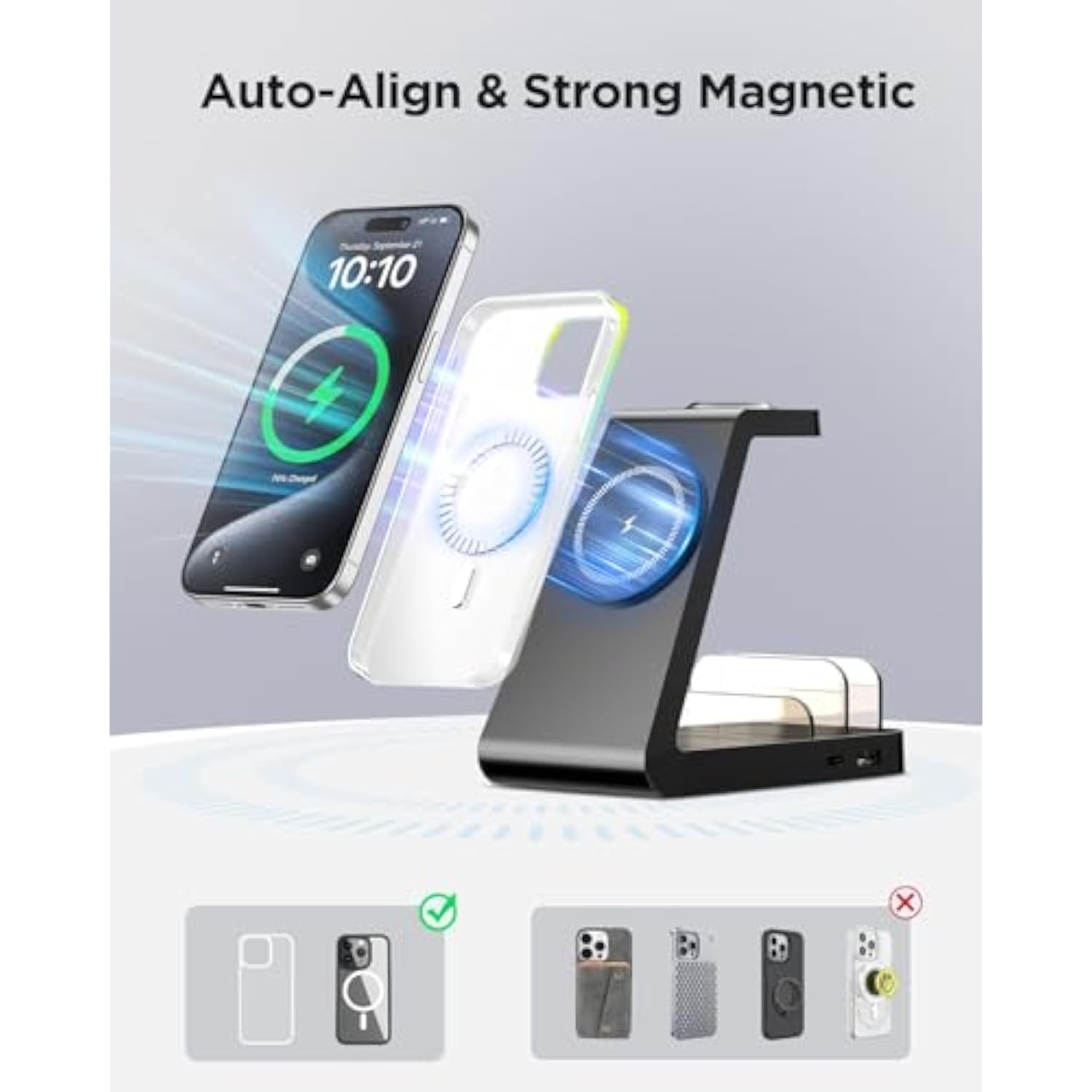 Charging Station For Iphone,5 In 1 Wireless Charger Stand Dock For Apple: Mag-Safe Charging Station For Multiple Devices Apple Iphone 16 15 14 13 12 Pro Max Plus Iwatch Airpods