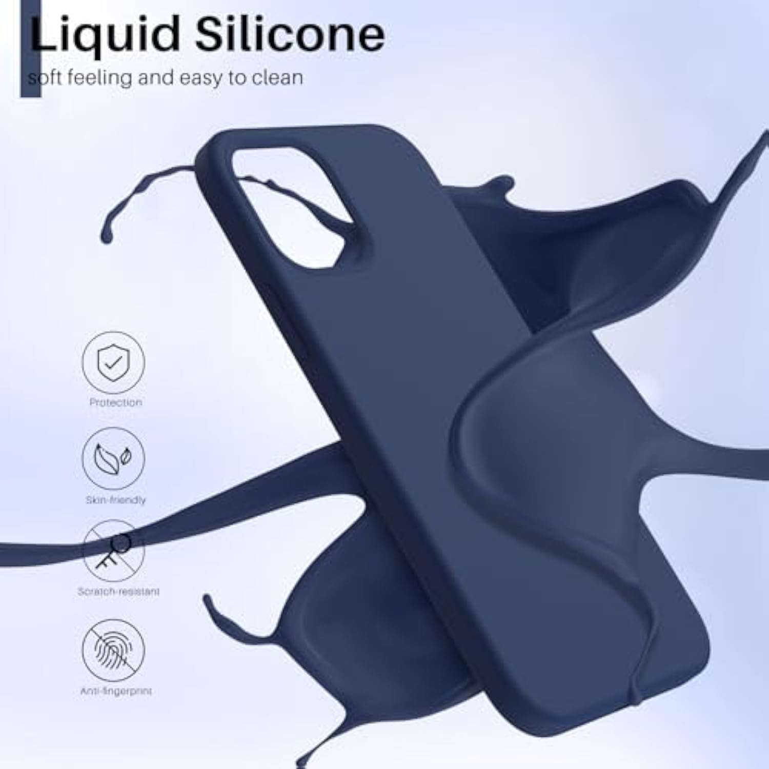 Compatible With 12 Mini Case, Slim Liquid Silicone 3 Layers Full Covered Soft Gel Rubber With Microfiber Case Cover 5.4 Inch-Navy Blue
