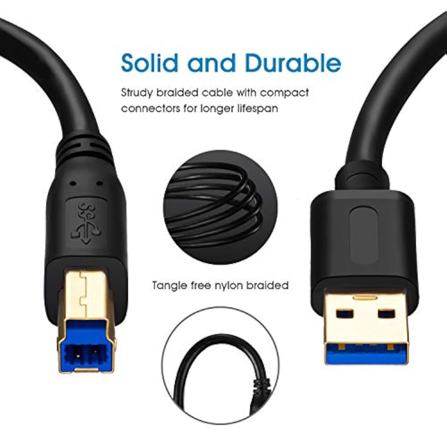 Usb 3.0 Cable A Male To B Male 25Ft,Superspeed Usb 3.0 A-B/A Male To B Male Cable - For Scanner, Printers, Desktop External Hard Drivers And More(25Ft/8M)