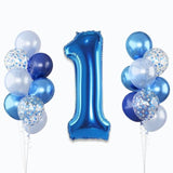 Dark Blue Number 1 Balloon 40 Inch, Large Balloon 1 With Metallic Light Navy Blue Silver Confetti Balloon, Self Inflating Helium Foil One Balloons For Boys 1St Birthday Party Baby Shower Decorations