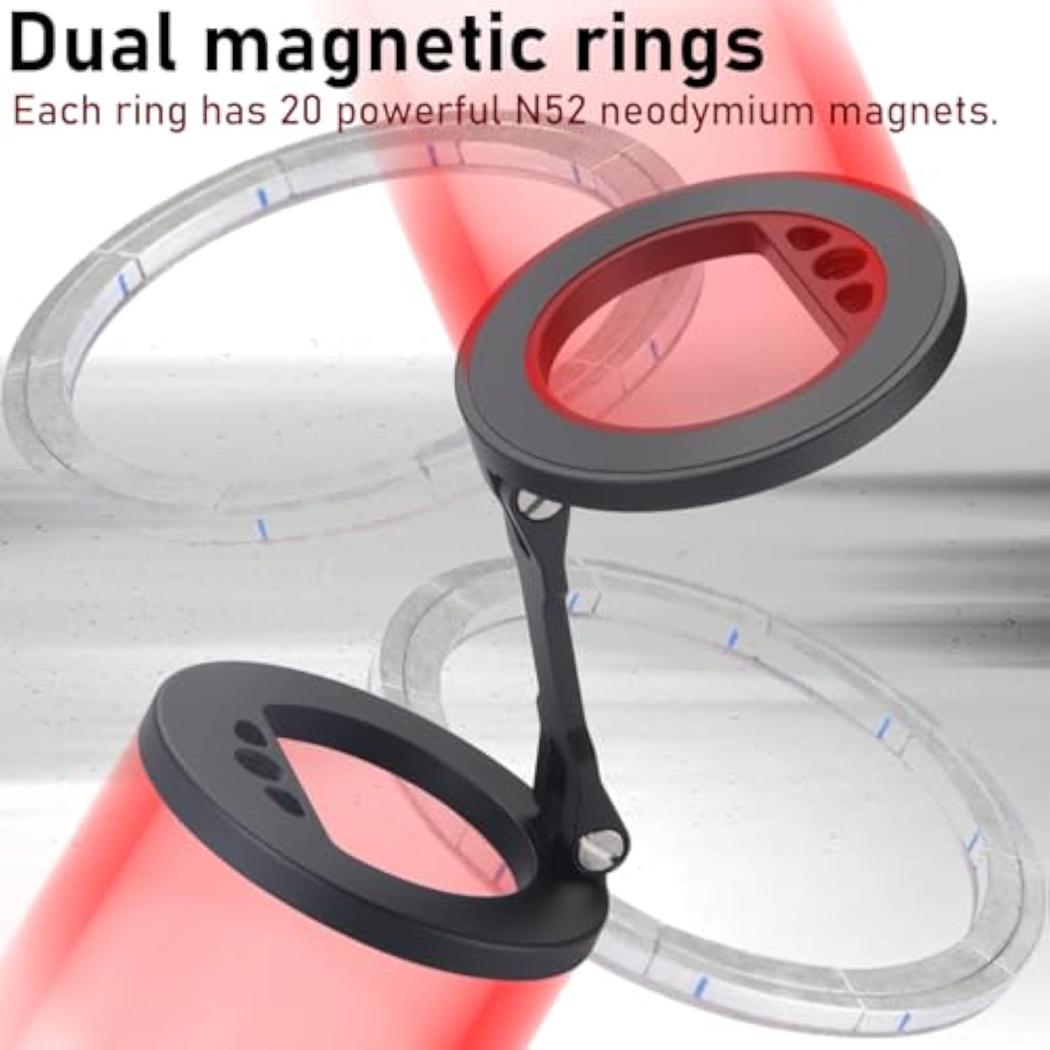 Double Magnetic Ring Phone Holder – Attach To Any Iron Surface | 1/4" Screw Hole | Compatible With 16/15/14/13/12 Pro Max Series & Magsafe Cases (Ms-01-Black)