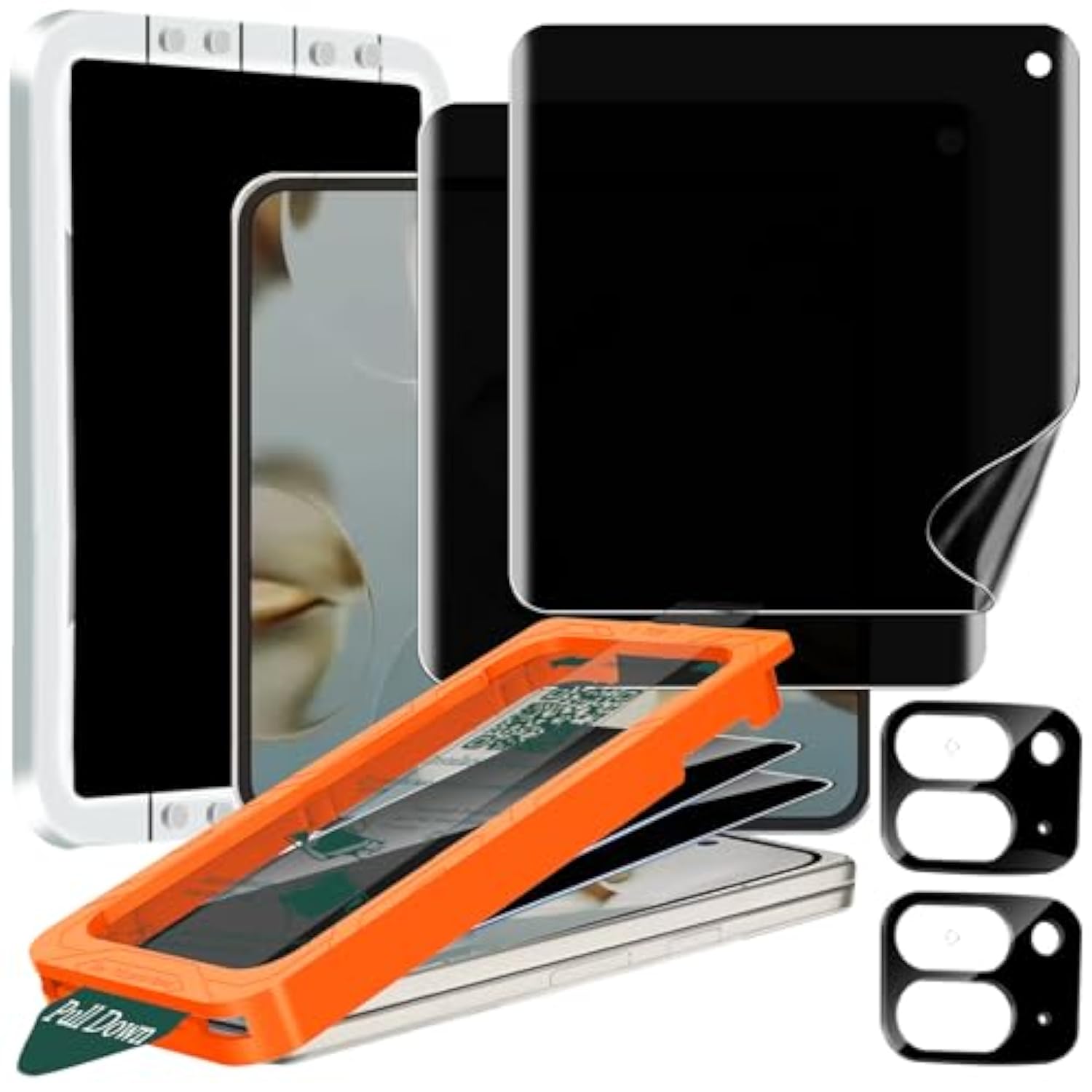 [Auto-Dust Removal] 2 Pack Privacy Screen Protector For Google Pixel 10 Pro Fold, 2 Inside Anti-Spy Film + 2 Front Tempered Glass + 2 Camera Lens Protector Accessories With Installation Frame