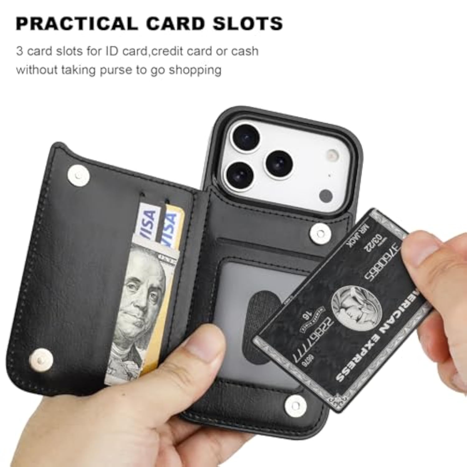 iPhone 17 Pro Wallet Case with Credit Card Holder, Black