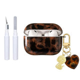 Compatible for Airpods Pro 3 Case (2025) with Cleaner Kit Cute Black Brown Leopard Cool Amber Tortoise Aesthetics Shockproof Love Keychain Cover-Black