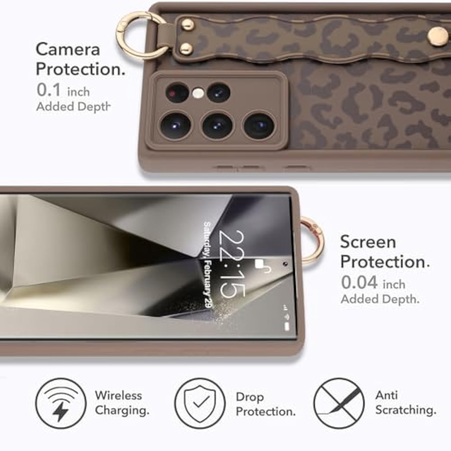 Compatible With Samsung Galaxy S24 Ultra Case With Wrist Strap, Cheetah Print Shockproof Soft Tpu Protective For Women Girls, Slim Anti Scratch Case For Galaxy S24 Ultra 6.8 Inch, Brown