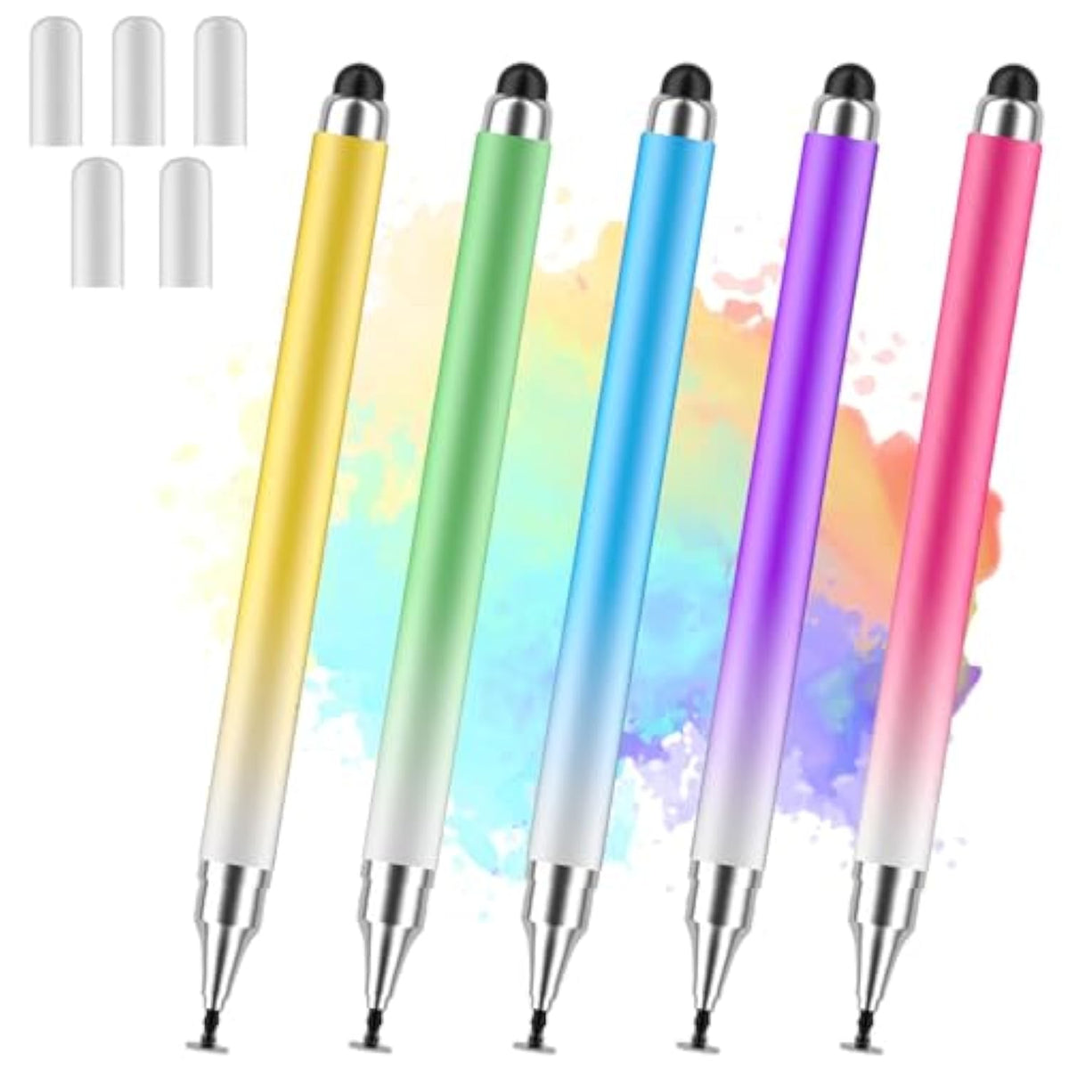5-Pack 2-in-1 Stylus Pens for iPad, iPhone, Android, Tablets Multicolor