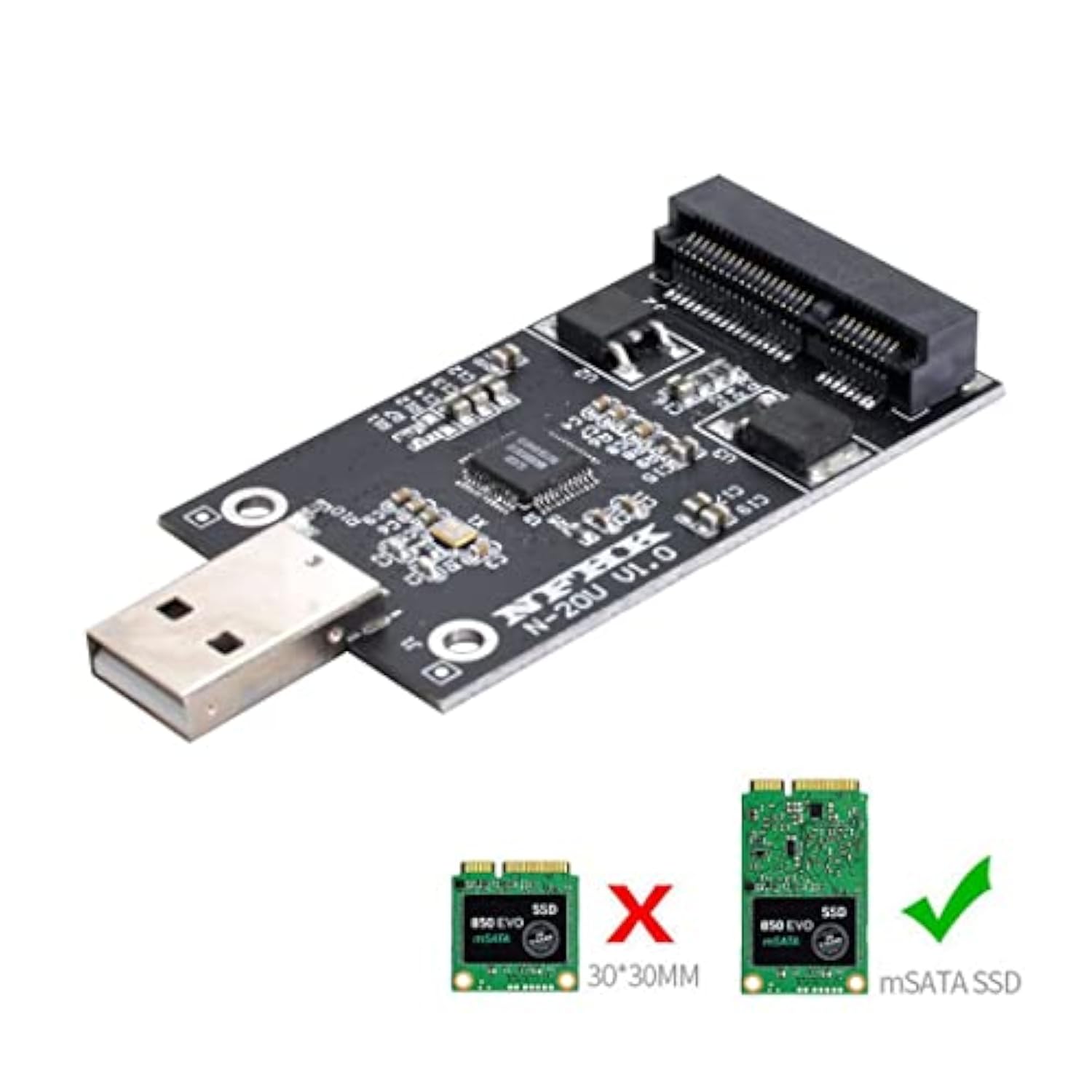 Cablecc Mini PCI-E mSATA to USB 2.0 External SSD PCBA Conveter Adapter Pen Dri