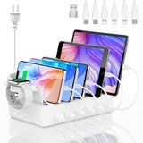Charging Station For Multiple Devices, 6 Port 50W Fast Multi Charger Station Charging Dock With 6 Mixed Charging Cables For Iphone, Ipad, Kindle, Tablet, Cellphone And Others