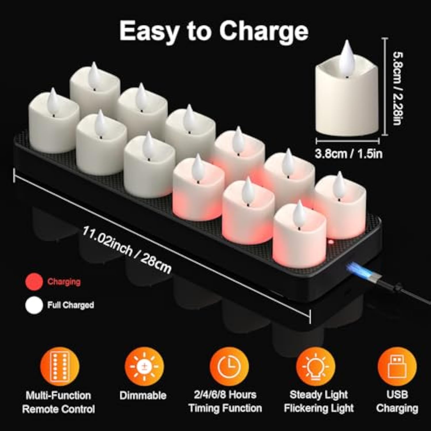 Rechargeable Flameless Candles With Remote Timer & Charging Base, 12 Pack Votive Candles Battery Operated Tea Lights Flickering, Led Tealights For Home Wedding Halloween Fall Christmas Decor