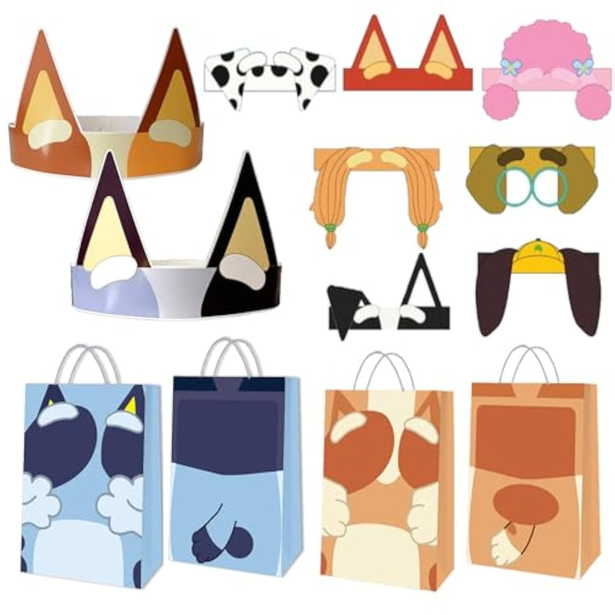 36Pc Blue Dog Birthday Party Supplies 18 Goodie Bags and 18 Paper Crowns