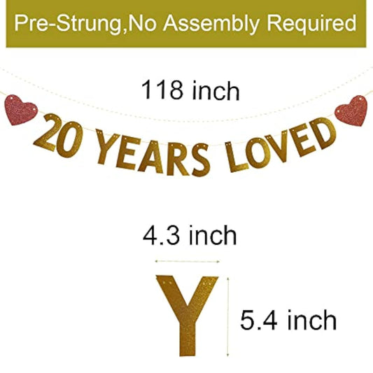 20 Years Loved Banner For 20Th Birthday /Wedding Anniversary Party Dec