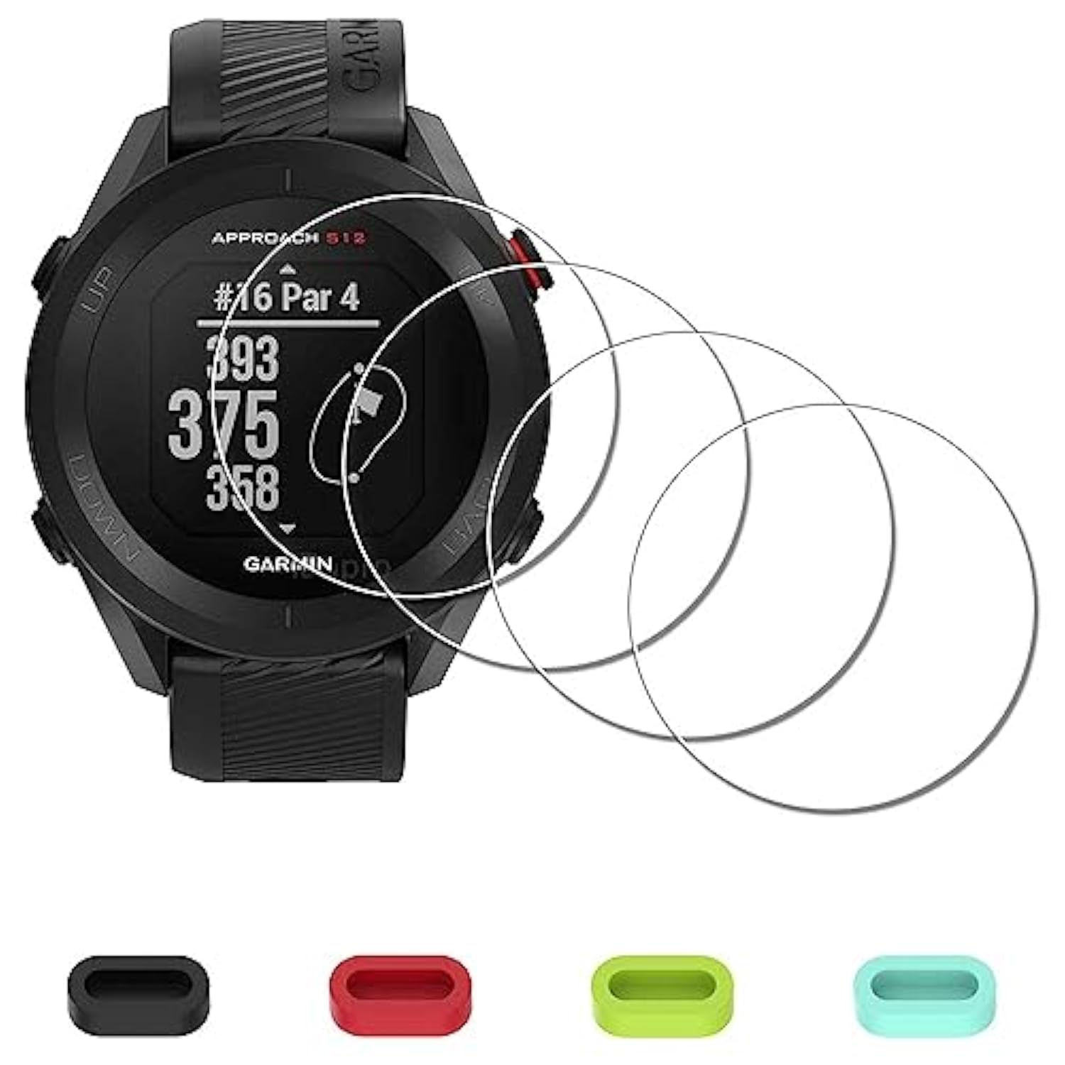 Screen Protector For Garmin Approach S12 Gps Golf Watch + Silicone Anti-Dust Plugs [4 Pack] Tempered Glass Anti-Scratch Bubble-Free Easy Installation
