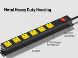 Heavy Duty Metal Surge Protector Power Strip 6 Outlets 2700J 6FT Extension Cord Wall Mount Black