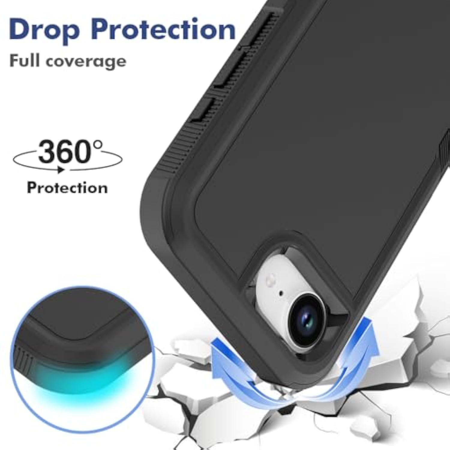 For Iphone 16E Case: Dual Layer Protective Heavy Duty Cell Phone Cover Shockproof Rugged With Hd Screen Protector - Protection Bumper Tough - For Apple Iphone 16E, Black