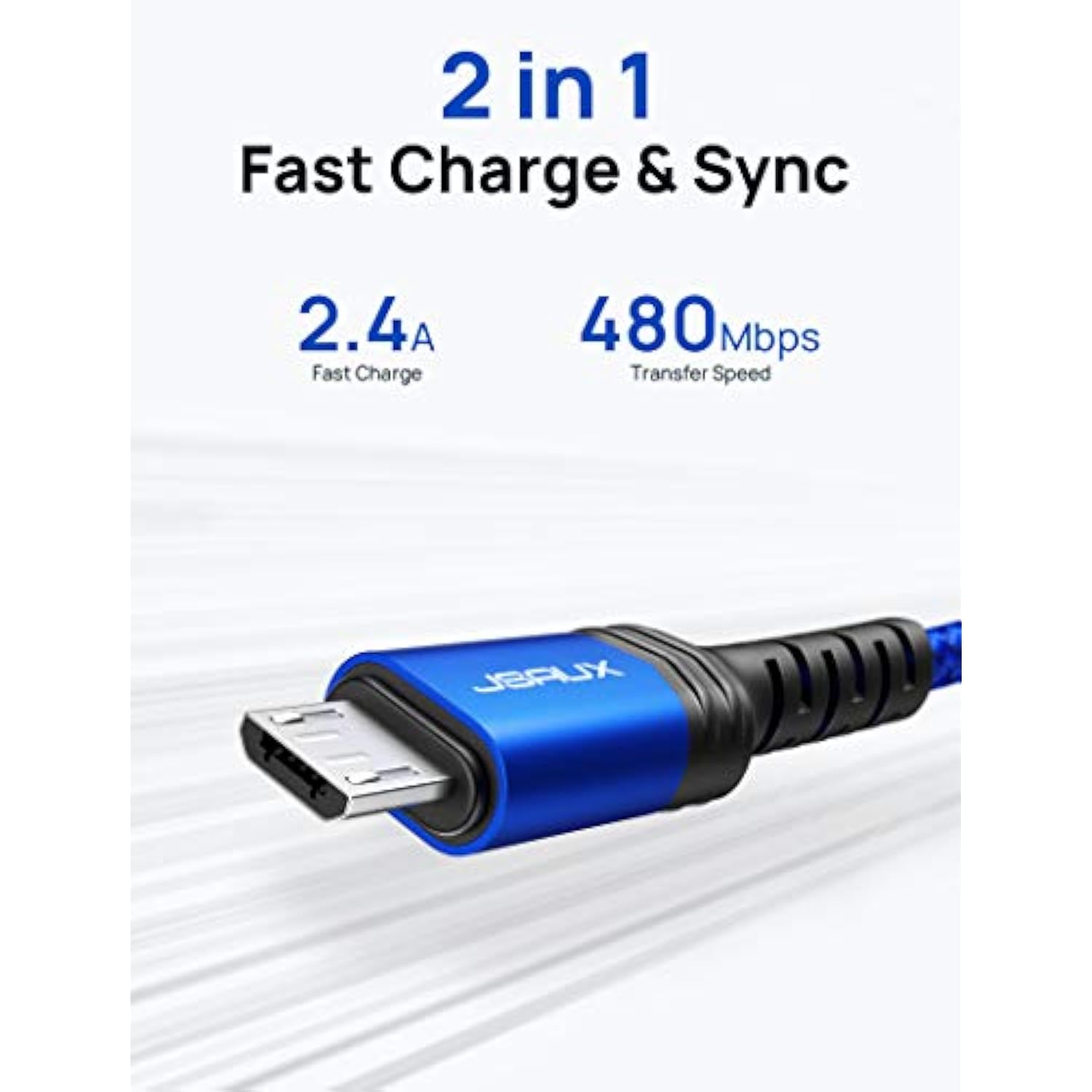 Micro Usb Cable For Android, (2-Pack 6.6Ft) Kindle Charger Cord Replacement, Nylon Braided Usb Micro Charging Cable Compatible With Galaxy S7 S6 J7 Edge Note 5, Kindle, Mp3-Blue