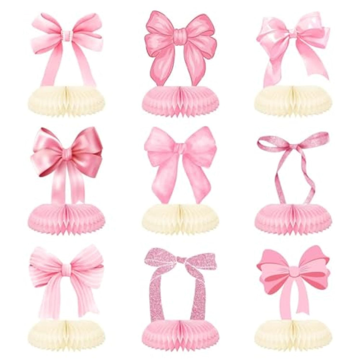 9Pcs Pink Bow Honeycomb Centerpieces Pink Bow Conqutte Birthday Baby Shower Bridal Shower Table Centerpiece Bachelorette Party Supplies For Women