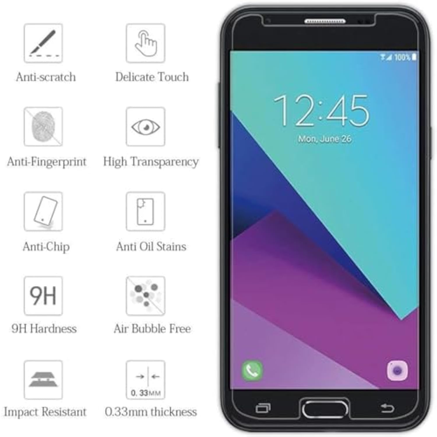 [2 Pcs For Samsung Galaxy J3 2017 Prime J327 J327R4 J327T1 J327W J3 Amp Prime 2 Sm-J327Az Emerge J327A J327P J3 V 2017 J327V J327Vpp Tempered Glass Screen Protector Protective Cover