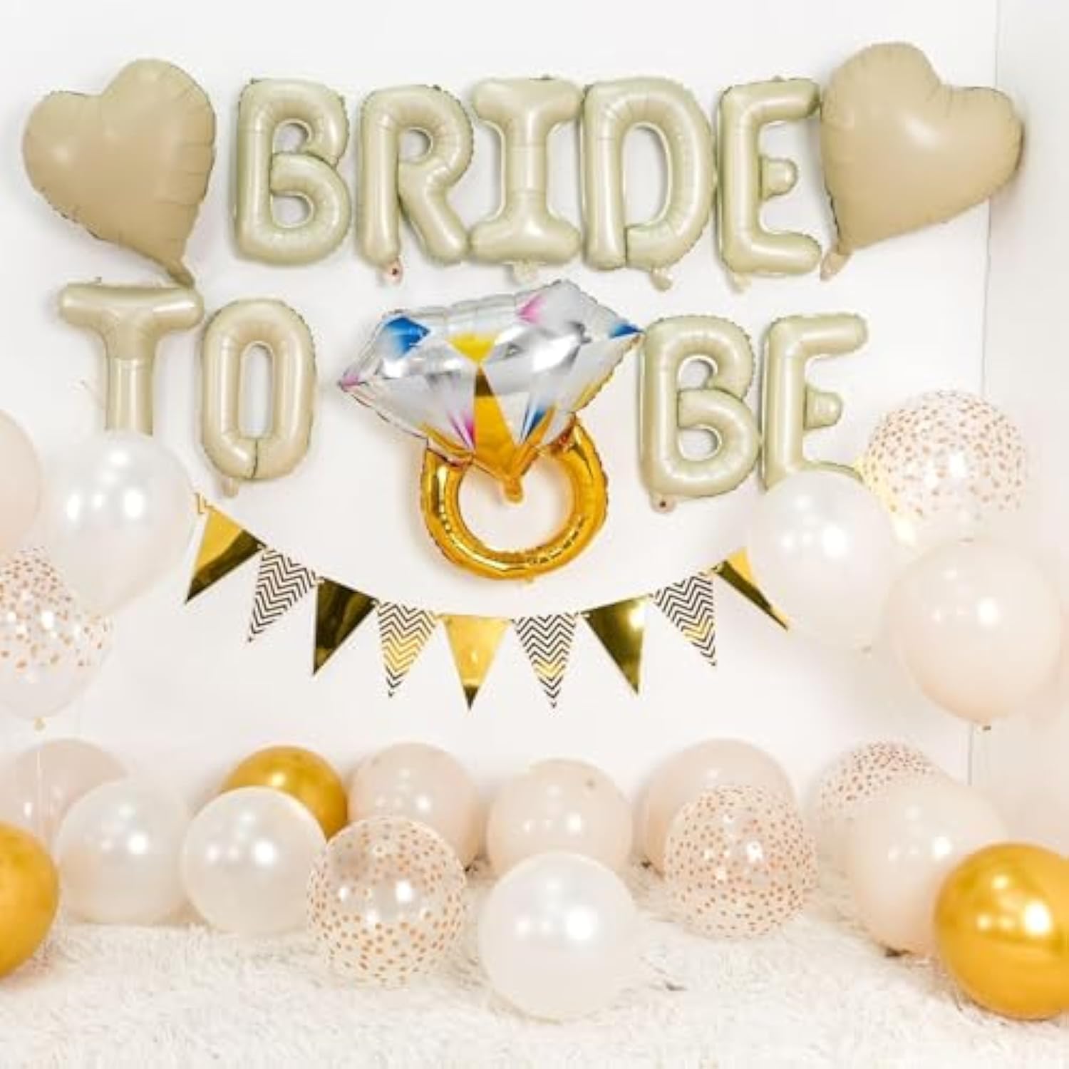 Sand White Bachelorette Party Decorations, Nude White Bride To Be Bridal Shower Balloons Decorations, White And Gold Balloons With Diamond Ring Cream Heart Balloons For Bachelorette Engagement Wedding