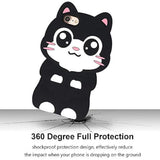 Kawaii Big Eye Kitty 3D Cartoon Animal Soft Silicone Phone Case for iPhone 7, 8, SE 2020, SE 2022 - Black Cat Design, Funny and Cute Protection Cover for Girls and Women