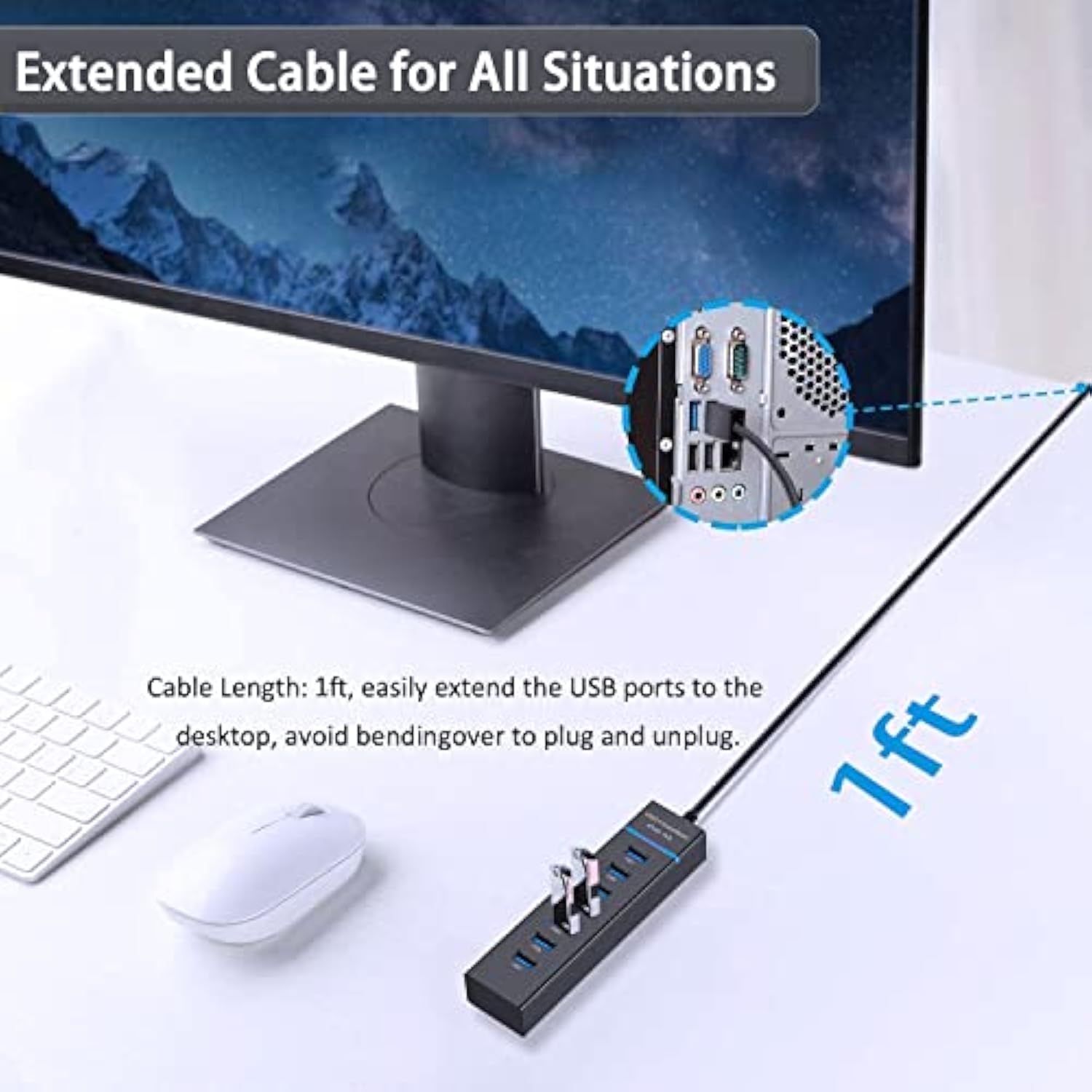 Usb Hub 3.0, 7-Port Usb Data Hub Splitter For Laptop, Pc, Macbook, Mac Pro, Ma
