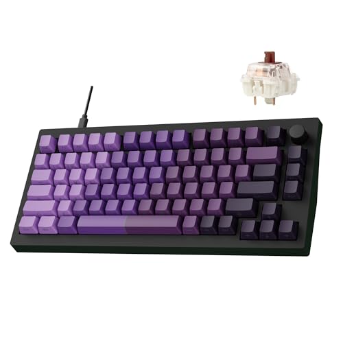 X4 Qmk Wired Mechanical Keyboard, 75% Layout South-Facing Red Backlit, Side-Printed Double-Shot Pbt Keycaps With Tactile Brown Mechanical Switch For Windows