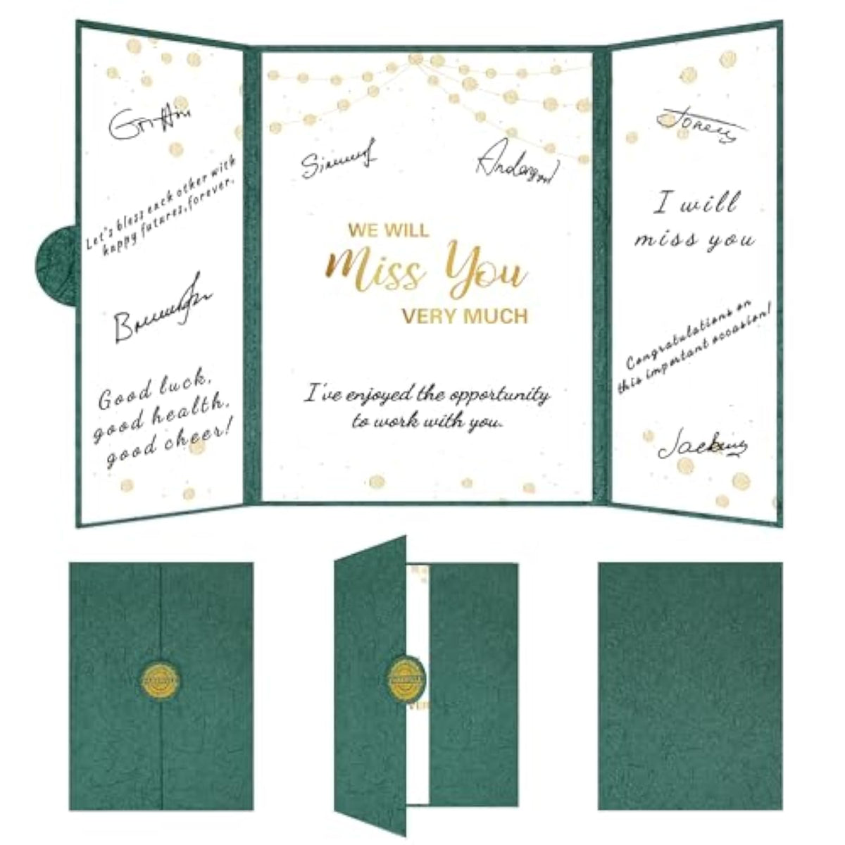 Farewell Party Decorations, Green Gold We Will Miss You Very Much Alternative Signature Guest Book For Men Women Going Away Gifts Signing Card Board For Retirement Graduation Party Supplies