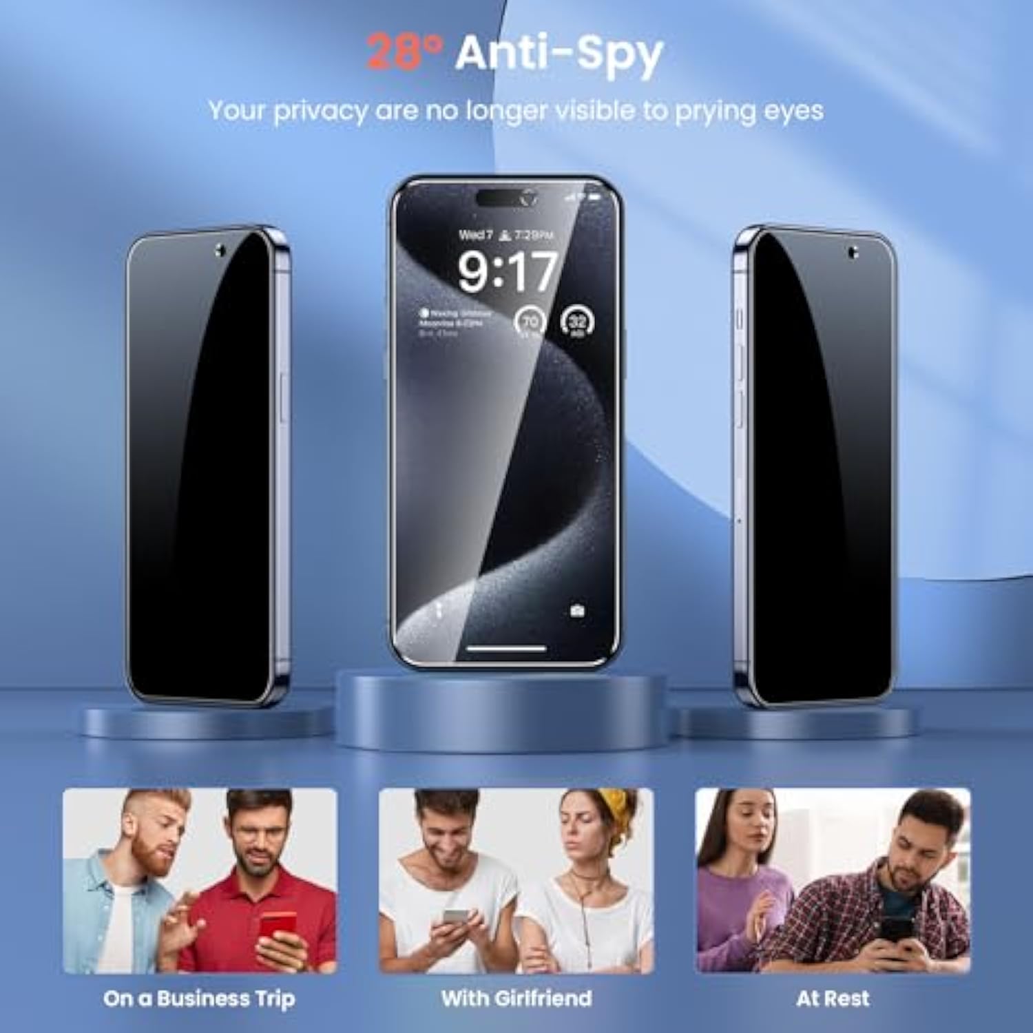 3+3 Pack iPhone 15 Pro Max Privacy Screen & Camera Lens Protector Black