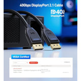 Cable Matters [VESA Certified] 40Gbps DisplayPort 2.1 Cable 2m/6.6ft, DP40 Cable 8K 120Hz, 4K 240Hz in Black with FreeSync, G-SYNC and HDR for Gaming Monitor, PC, RTX 4080/4090, RX 7900