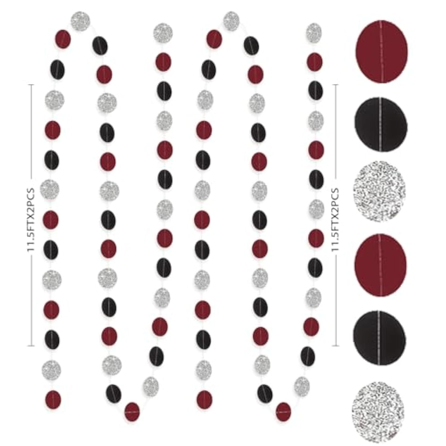 Graduation Decorations Maroon Black 2025/Maroon Burgundy Birthday Party Decorations Bridal Shower Wedding/Burgundy Black Graduation Party/Burgundy Circle Paper Garlands 2Pcs