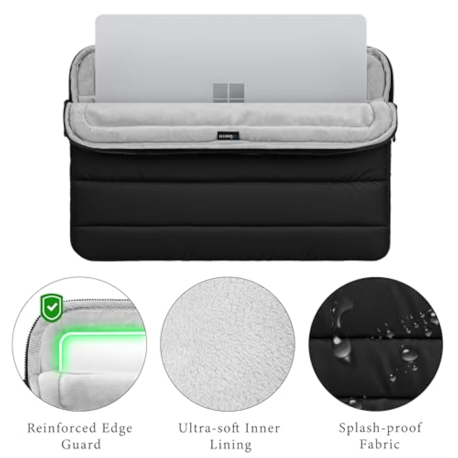 Geekria 360 Protective Puffy Laptop Sleeve for 13.8-in Microsoft Surface Laptop (2024) Copilot+ PC, 14-in Lenovo ThinkPad X1 Carbon Gen 13, Quilted Soft Puffer Bag (Black)