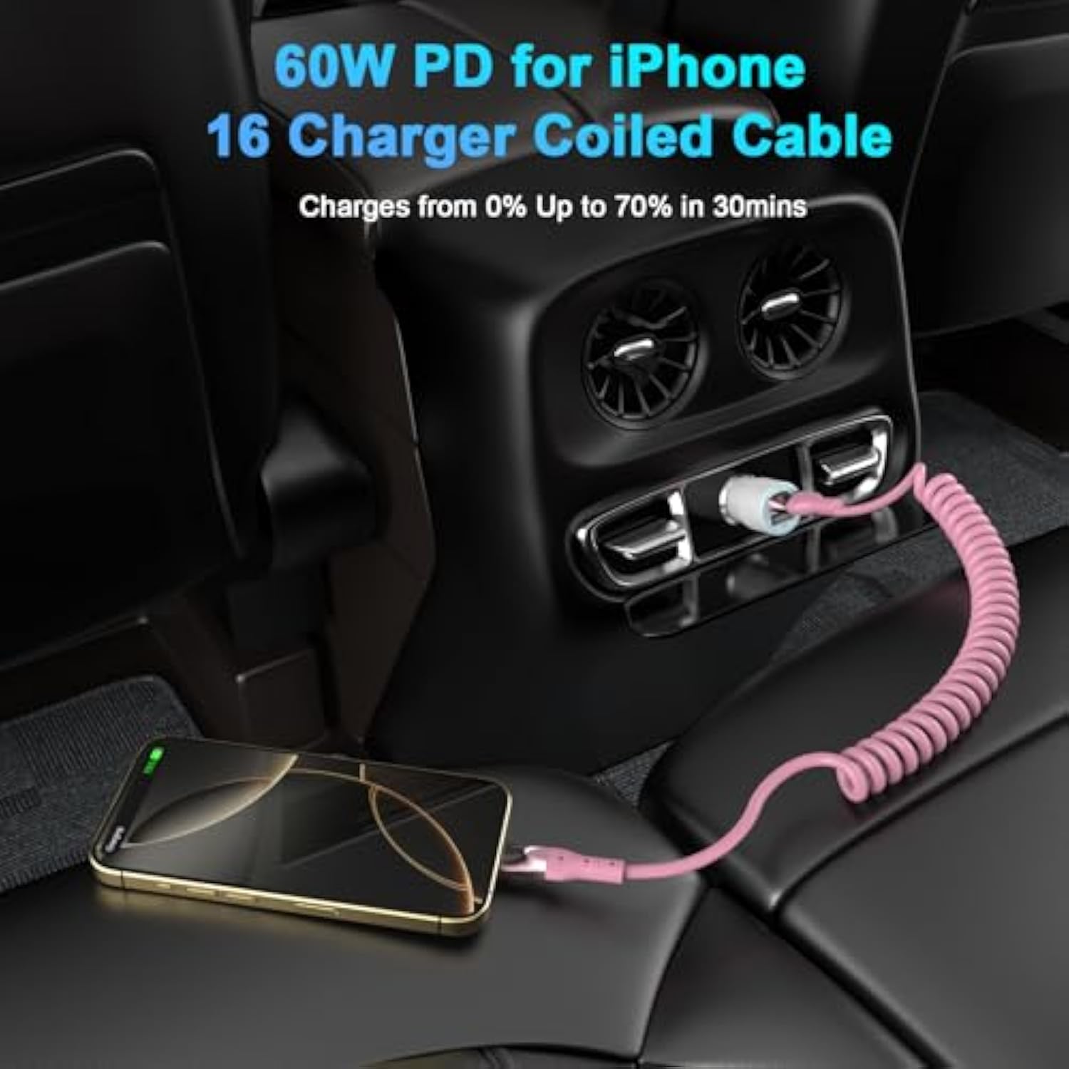 Coiled Car Carplay Cable Cord For Iphone 17 16, 2 Pack 5Ft Usb To Usb C Coiled Cable For Car Carplay Short Usb C Retractable Cord For Iphone 17/17 Pro/17 Pro Max/Air/1616 Pro/16 Pro Max/15/15 Pro Max