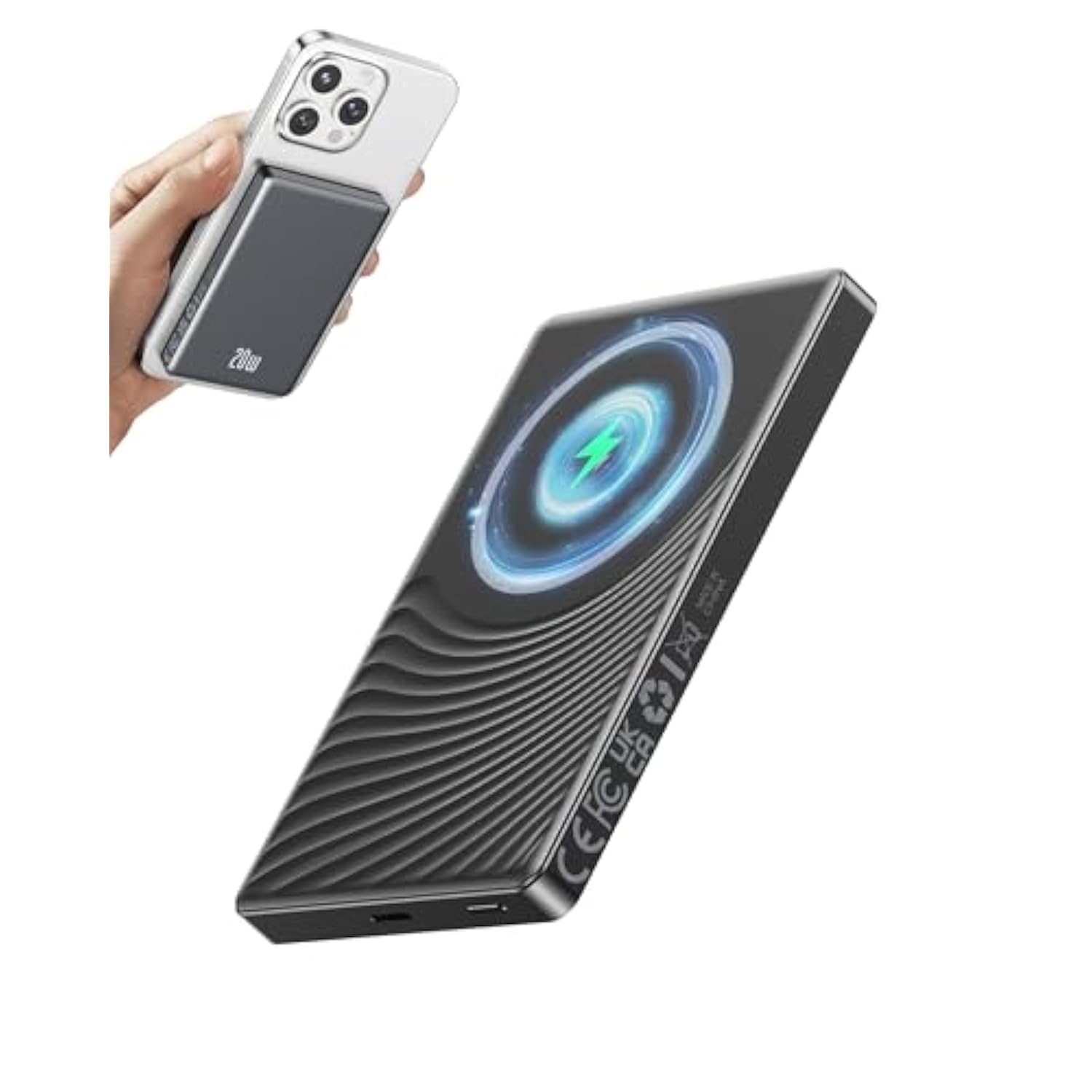 2025 For Iphone Magsafe Battery Pack, Ultra Slim Magnetic Power Bank Fast Charging, Wireless Portable Charger 10000Mah, 20W Powerbank Compatible With Iphone 16/15/14/13/12 Series, Metallic Black