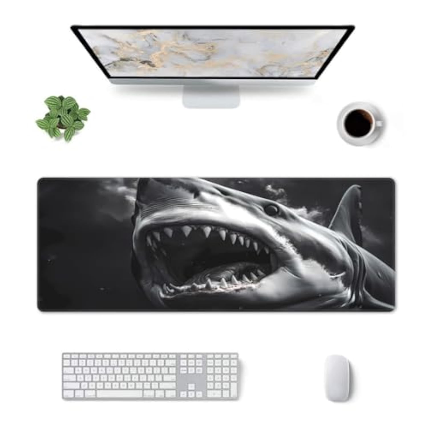 Scary Shark Mouse Pad, Large 31.5 X 11.8 In Rubber Base Keyboard Mouse Mat Desk Pad