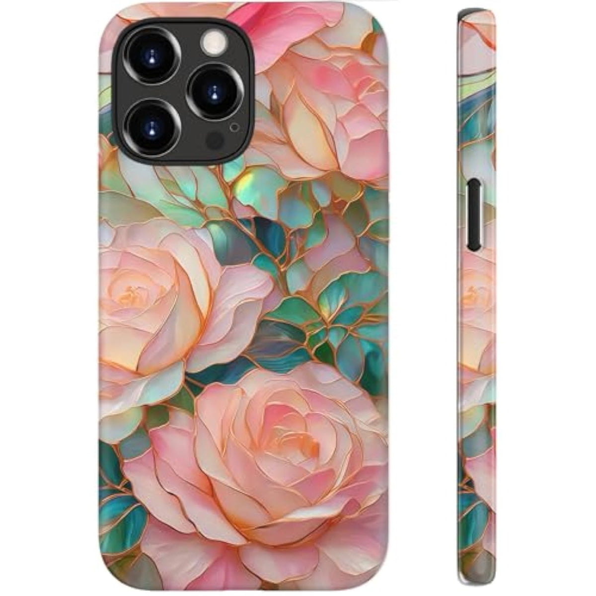 For Iphone 15 Pro Max Case Cute - Wireless Charging Compatible - Dual-Layer Hard Shell + Silicone Cover - Aesthetic Protective Trendy Phone Case For Women - Blooming Pink Rose