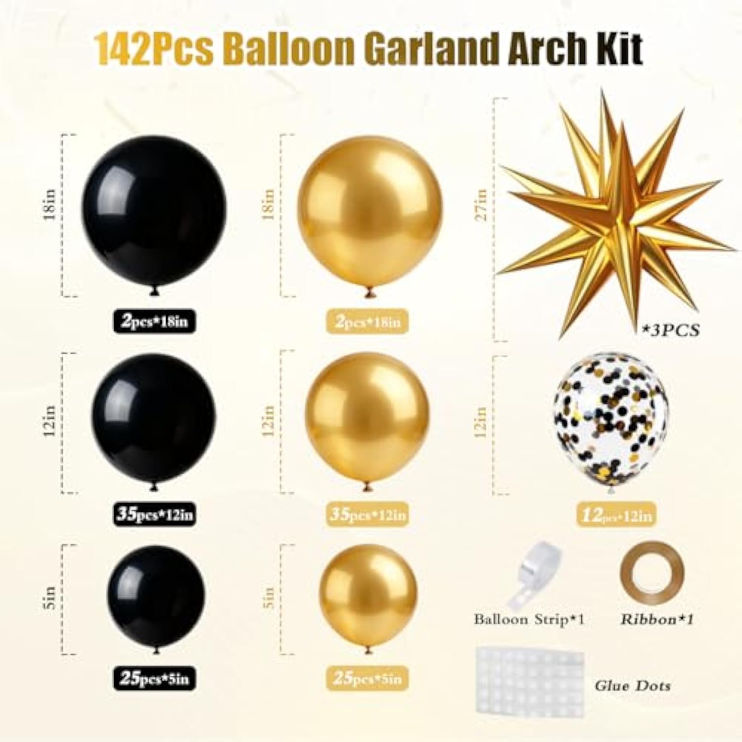 Black and Gold Balloon Garland Arch Kit for Christmas and New Year Parties