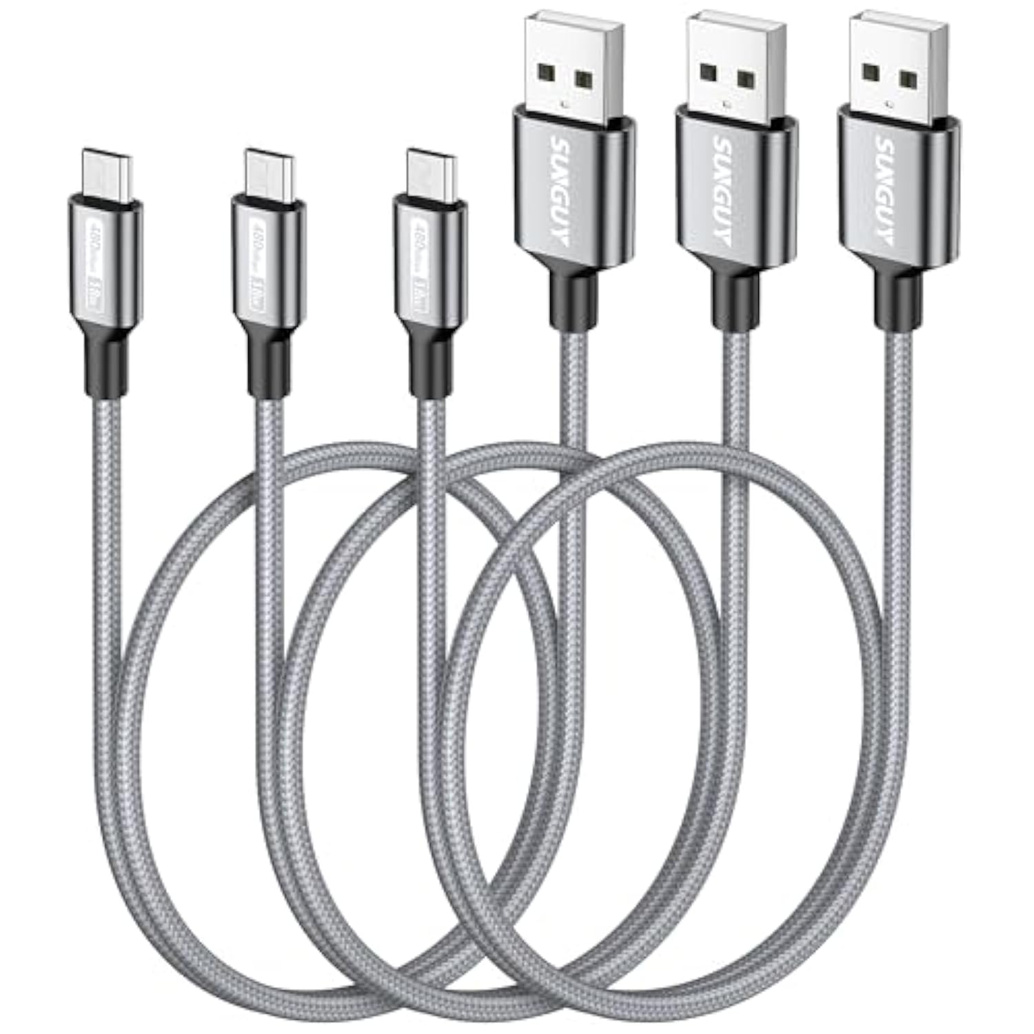 3-Pack 1.5Ft Nylon Braided Micro USB 2.0 Fast Charging & Data Cable
