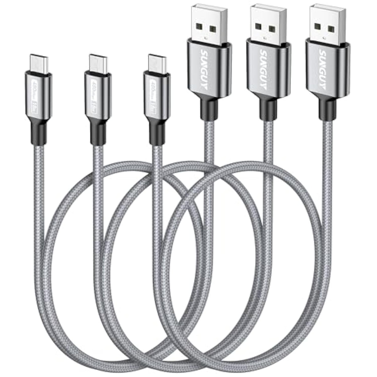 3-Pack 1.5Ft Nylon Braided Micro USB 2.0 Fast Charging & Data Cable
