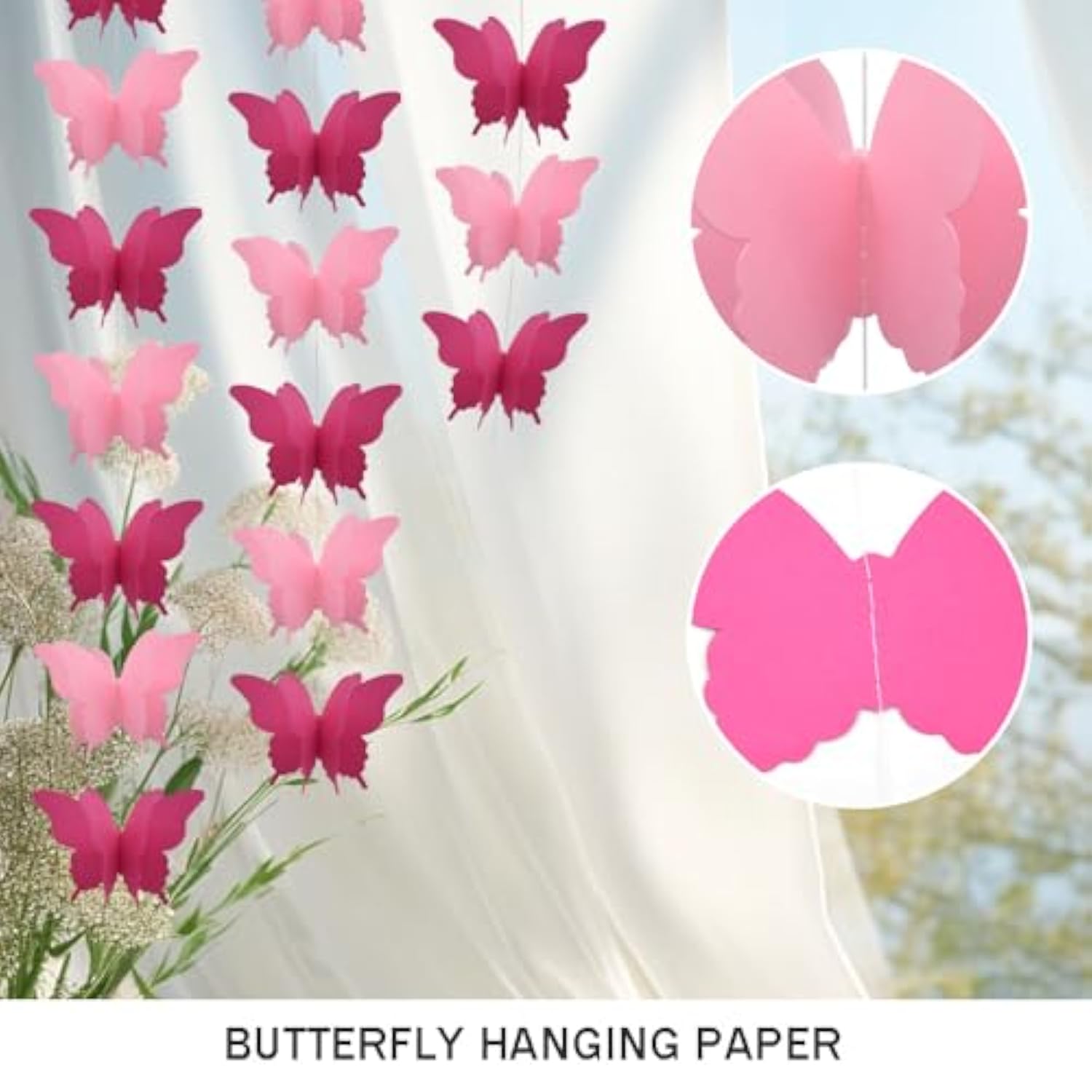 Yosawa 4 Pcs Large Paper Butterfly Banner Hanging Decorative, Curtain Hanging Paper Flower For Halloween Home Ceiling Decor Birthday Party Baby Shower Wedding Showcase Decoration?Zd/Pink?