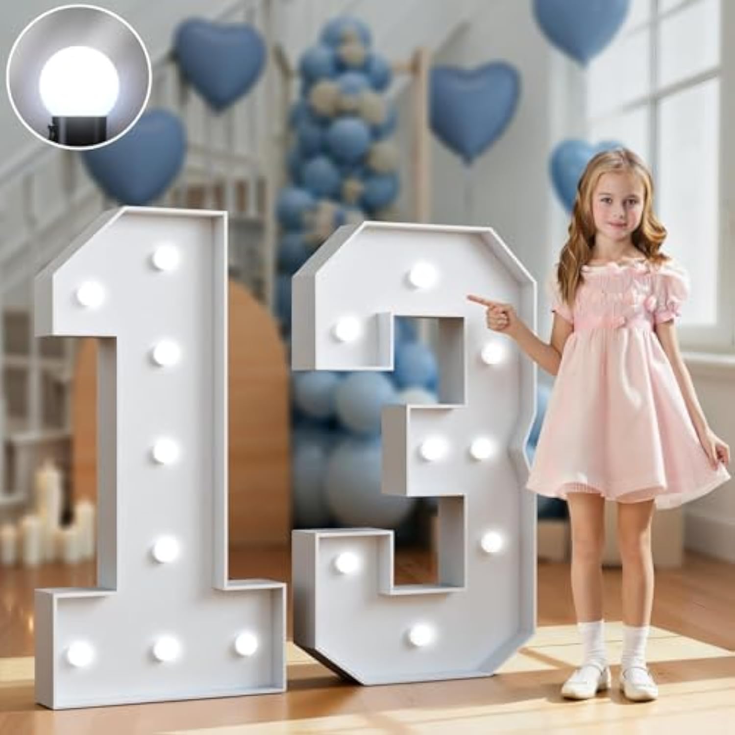 Marquee Numbers 3 Feet Tall Big Light Up Numbers 13Th Happy Birthday Decorations Girl Boy White Anniversary Party Decor Large Cardboard Prop Backdrop Sign 13